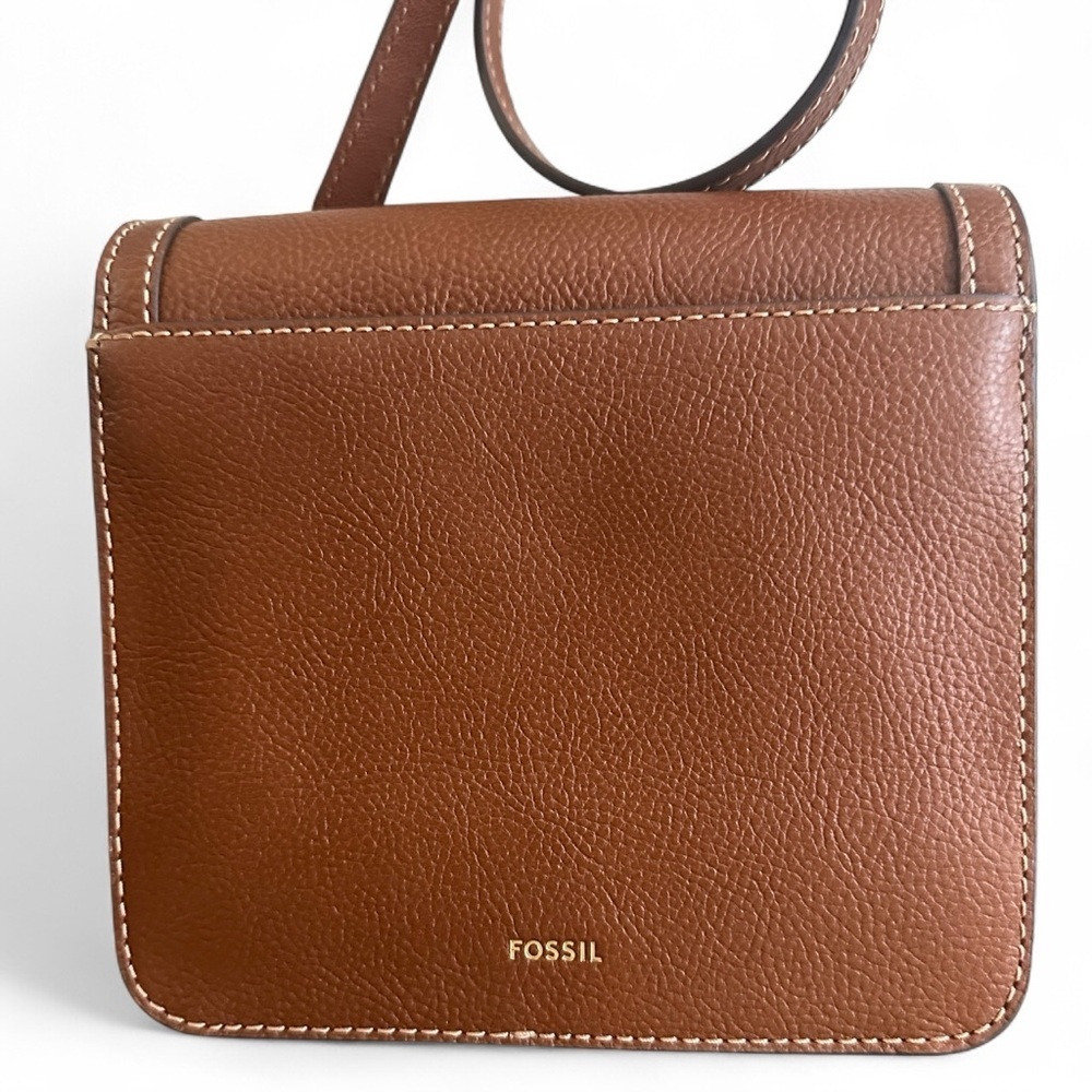 Fossil Ainsley Small Flap Crossbody handbag Medium Brown Leather NWT $195 - Picture 6 of 7